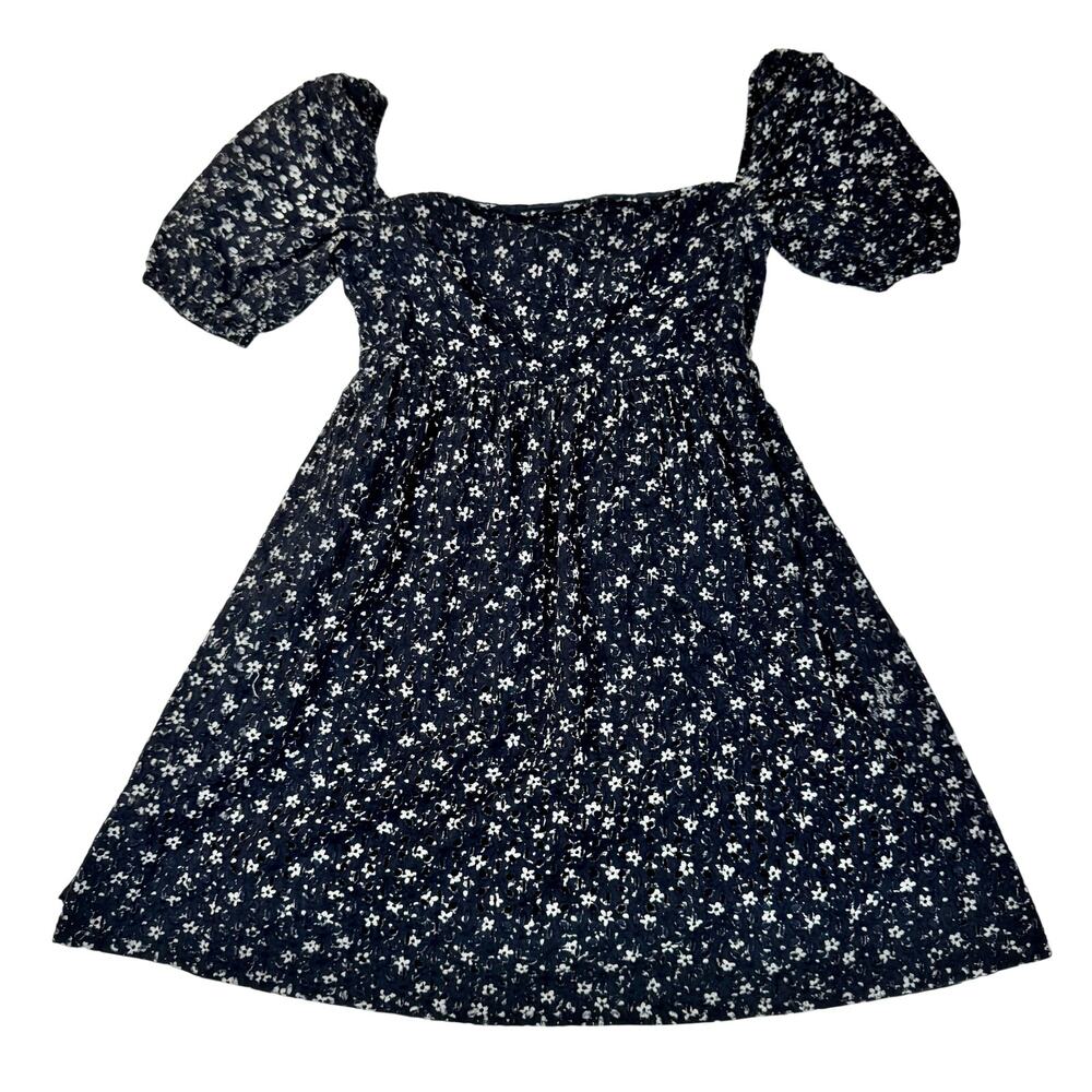 Maeve Anthropologie Lillian Floral Dress Puff Sleeve Mini Dress Women’s 4 Navy - Picture 2 of 16